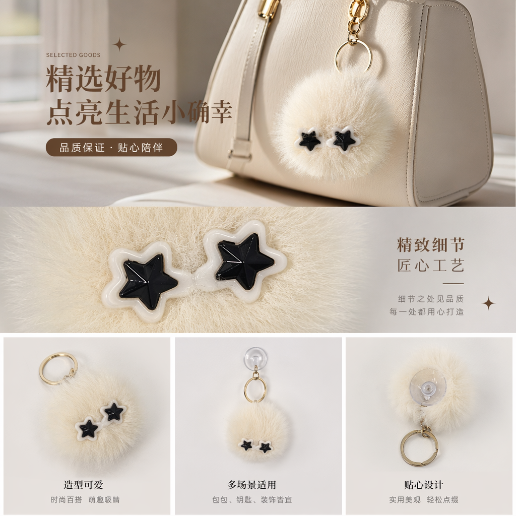 Plush keychain, cute cartoon pendant, car bag, bear and rabbit adorable pets pic 1