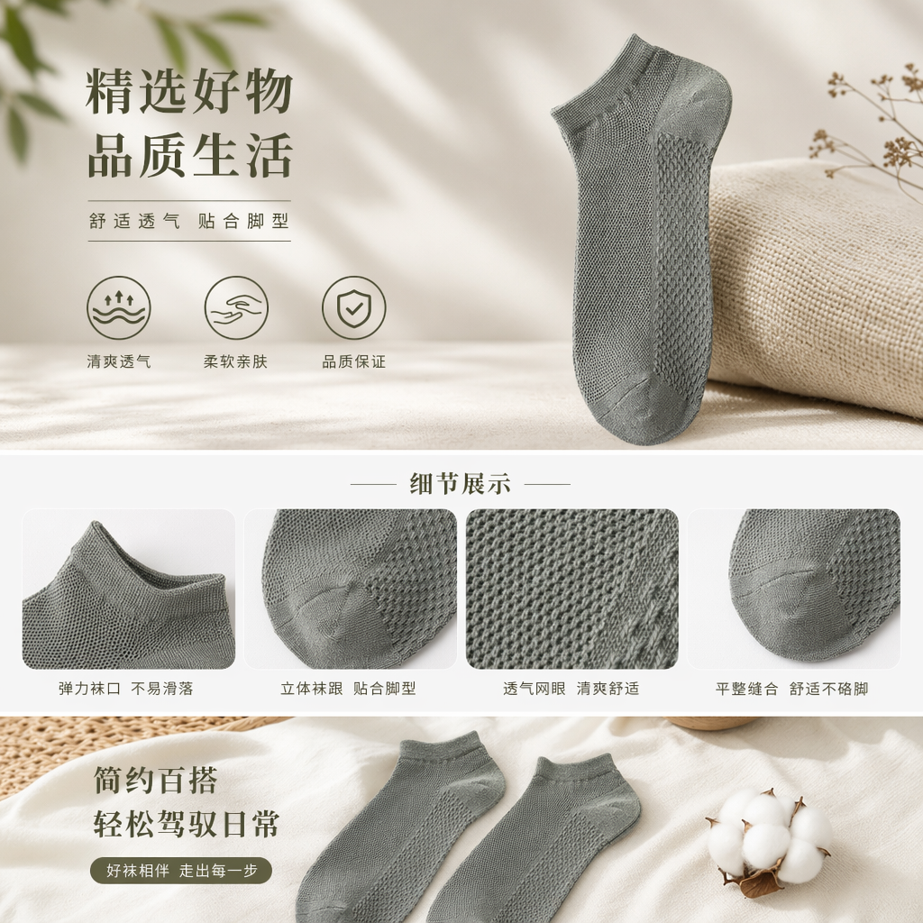 灰色精梳棉运动袜 男女通用 中筒防滑吸湿透气详情1