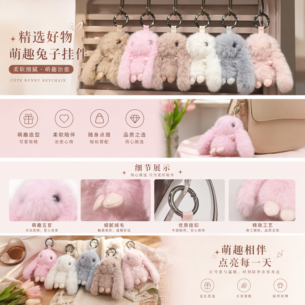 毛绒玩具兔子挂件可爱软萌车载背包钥匙扣装饰详情1