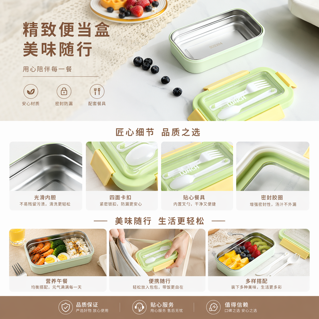学生分格午餐盒三格上班族便携式便当盒可微波炉加热饭盒塑料饭盒HC6905【一格内胆】混色详情1