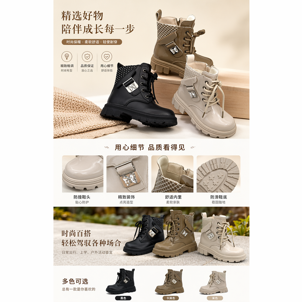 时尚短靴女秋冬新款百搭真皮马丁靴详情1