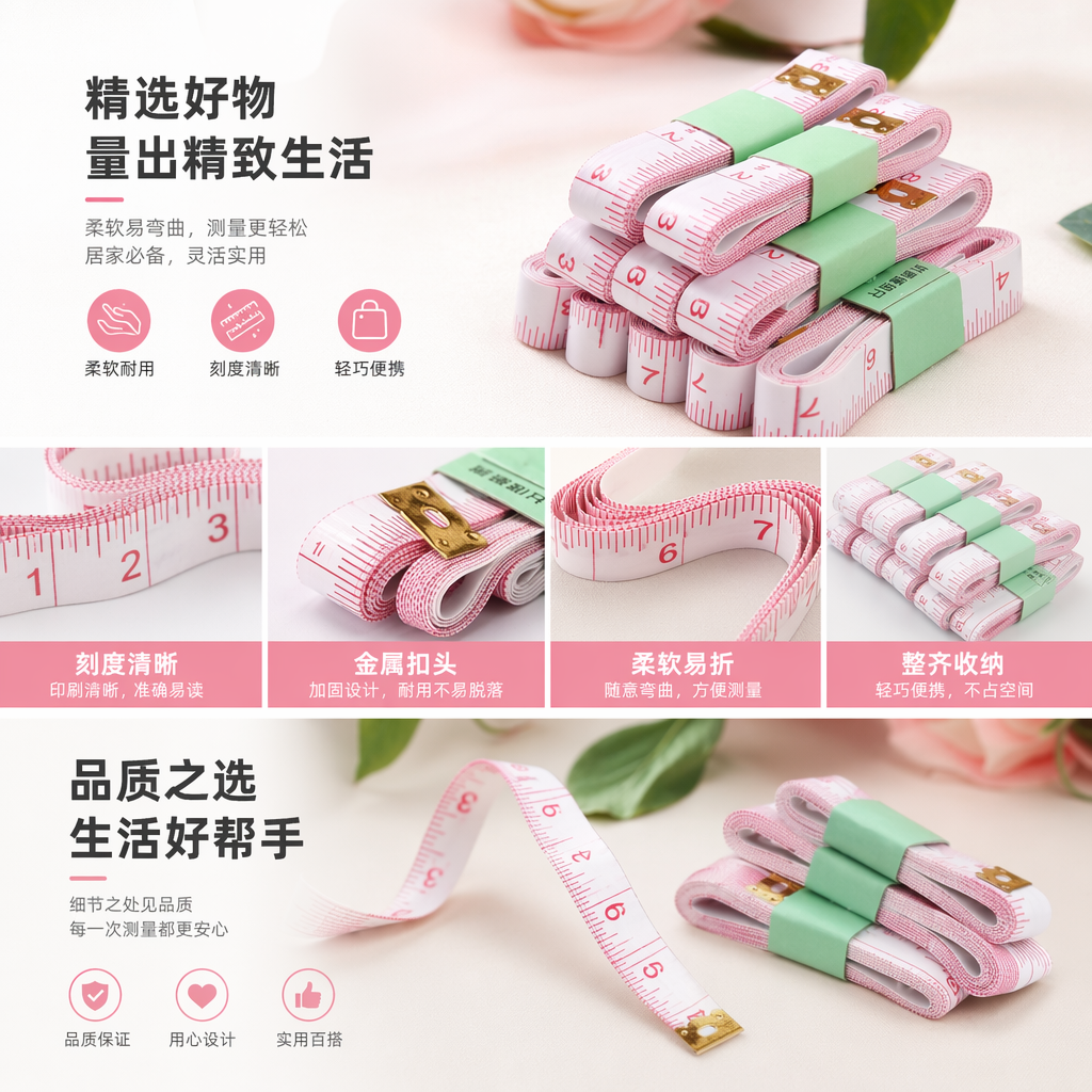 软尺测量工具 150cm 可伸缩卷尺 布质柔韧便携精准详情1