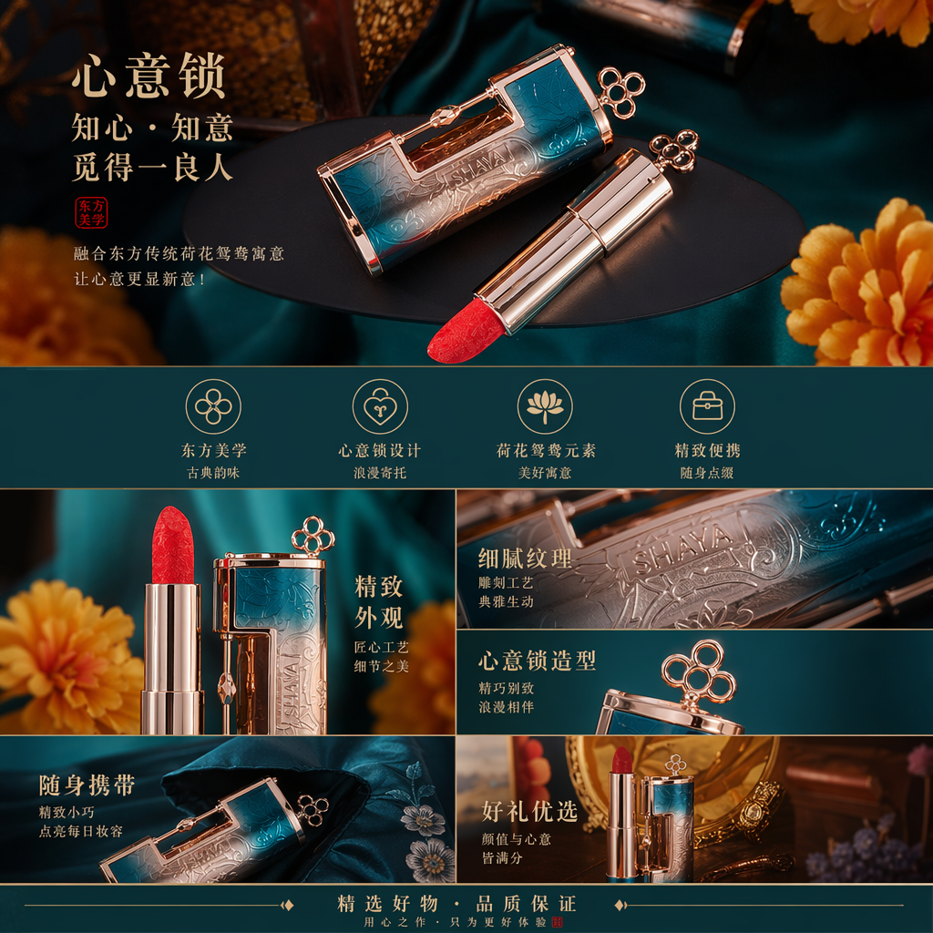 东方传统荷花鸳鸯寓意口红详情1