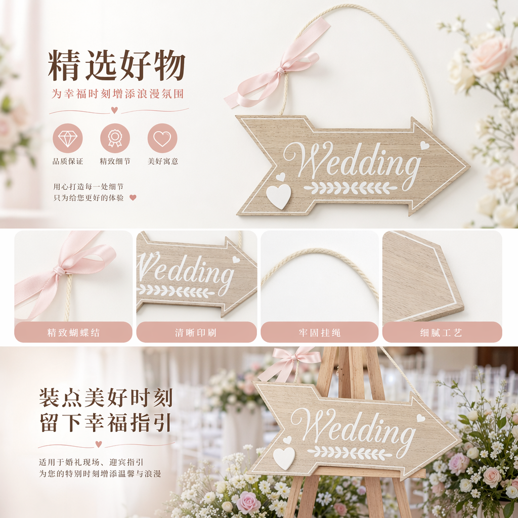Wooden arrow signs for wedding decoration, guiding signposts and welcoming props pic 1