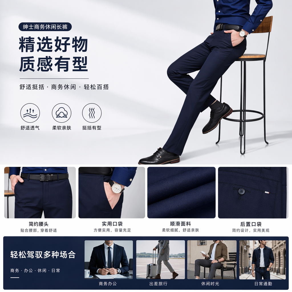 Official four-season business formal wear for young men's trousers, straight-leg slimming black waisted workwear for men, anti-wrinkle pic 1