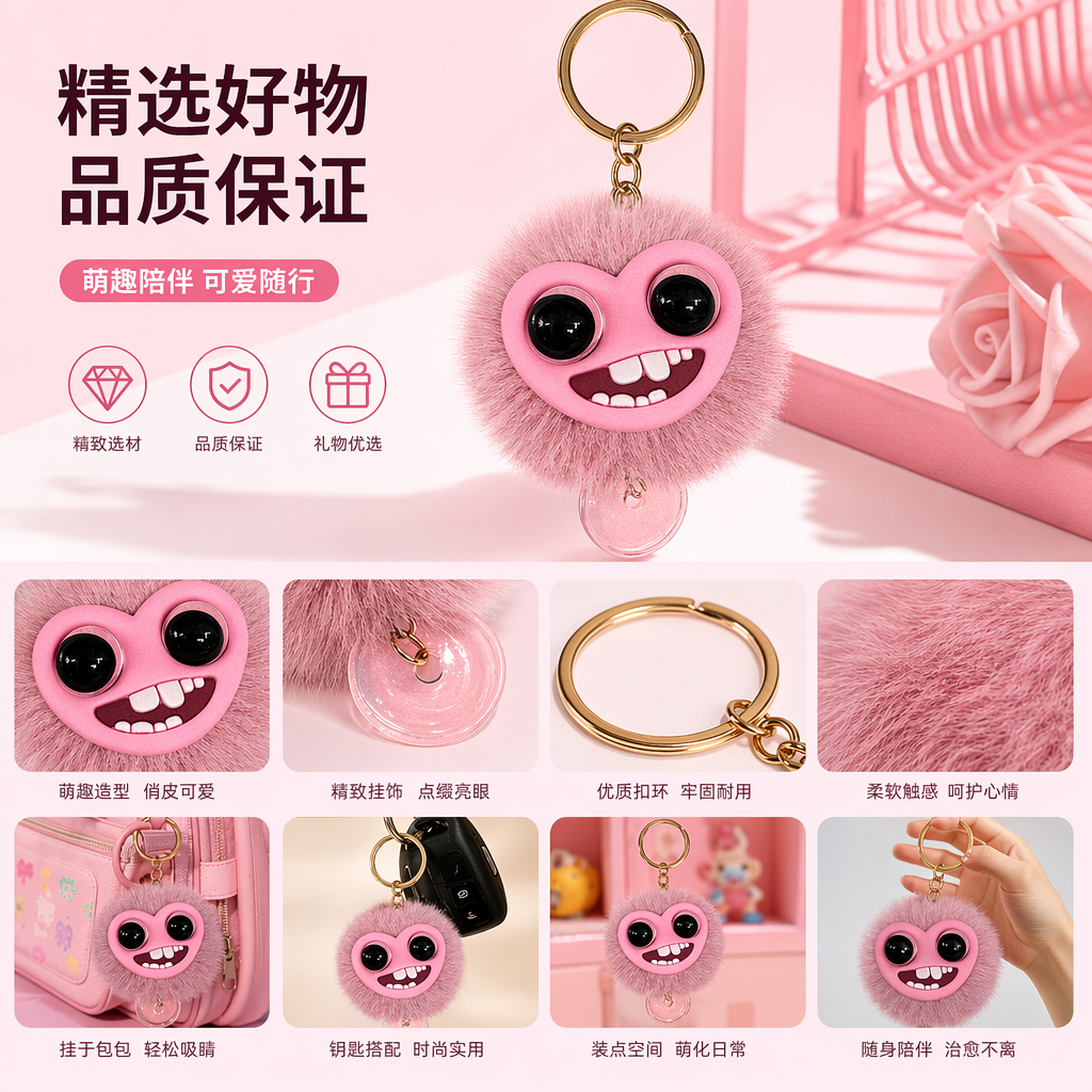 The pink plush keychain is a cute and soft pendant as a gift decoration pic 1