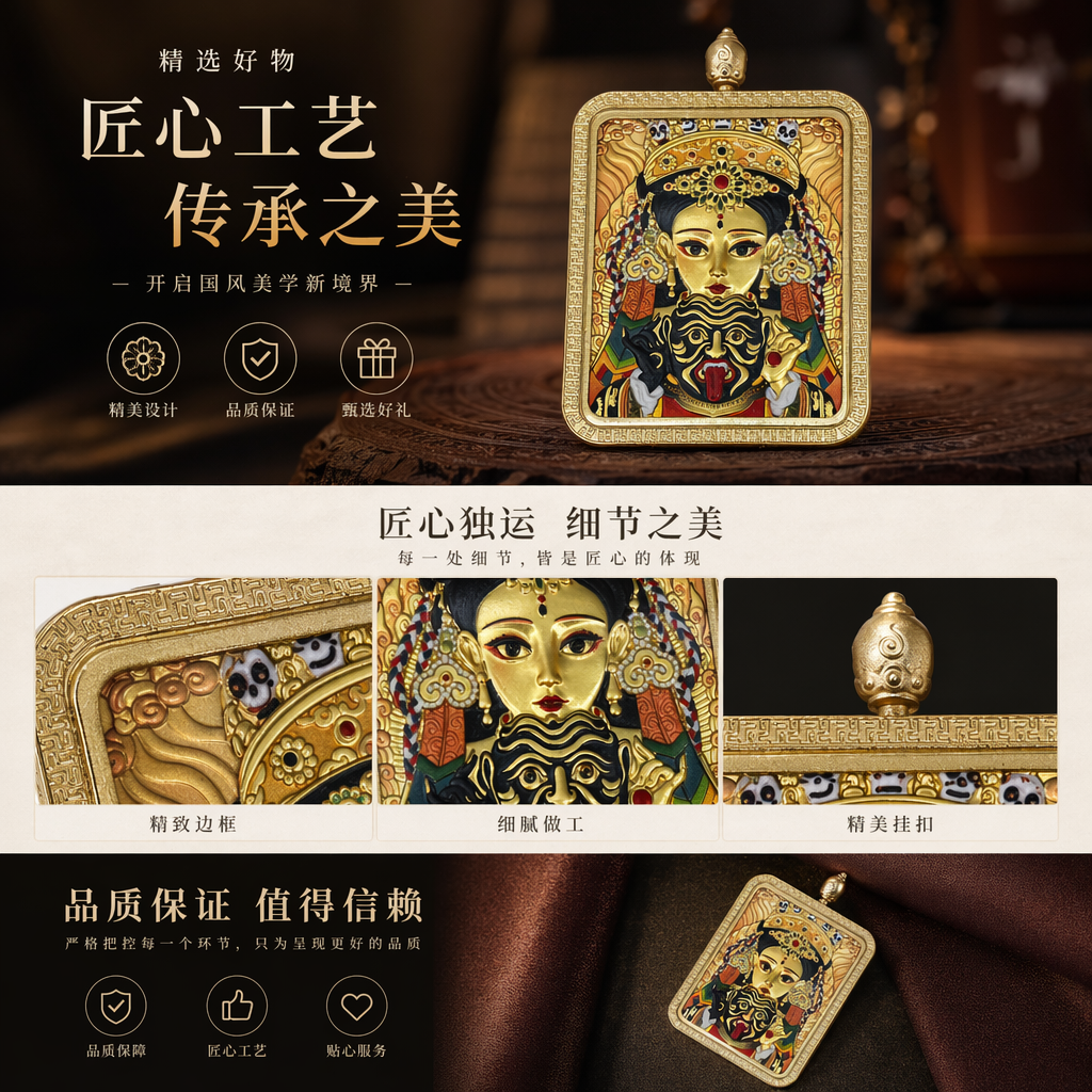 单面藏式浮雕合金唐卡文殊普贤本命佛随身佛牌黄财神吊坠详情1