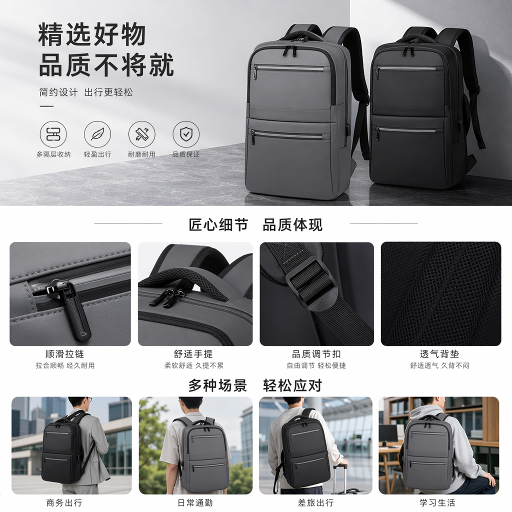 灰色黑色双色可选时尚简约背包详情1