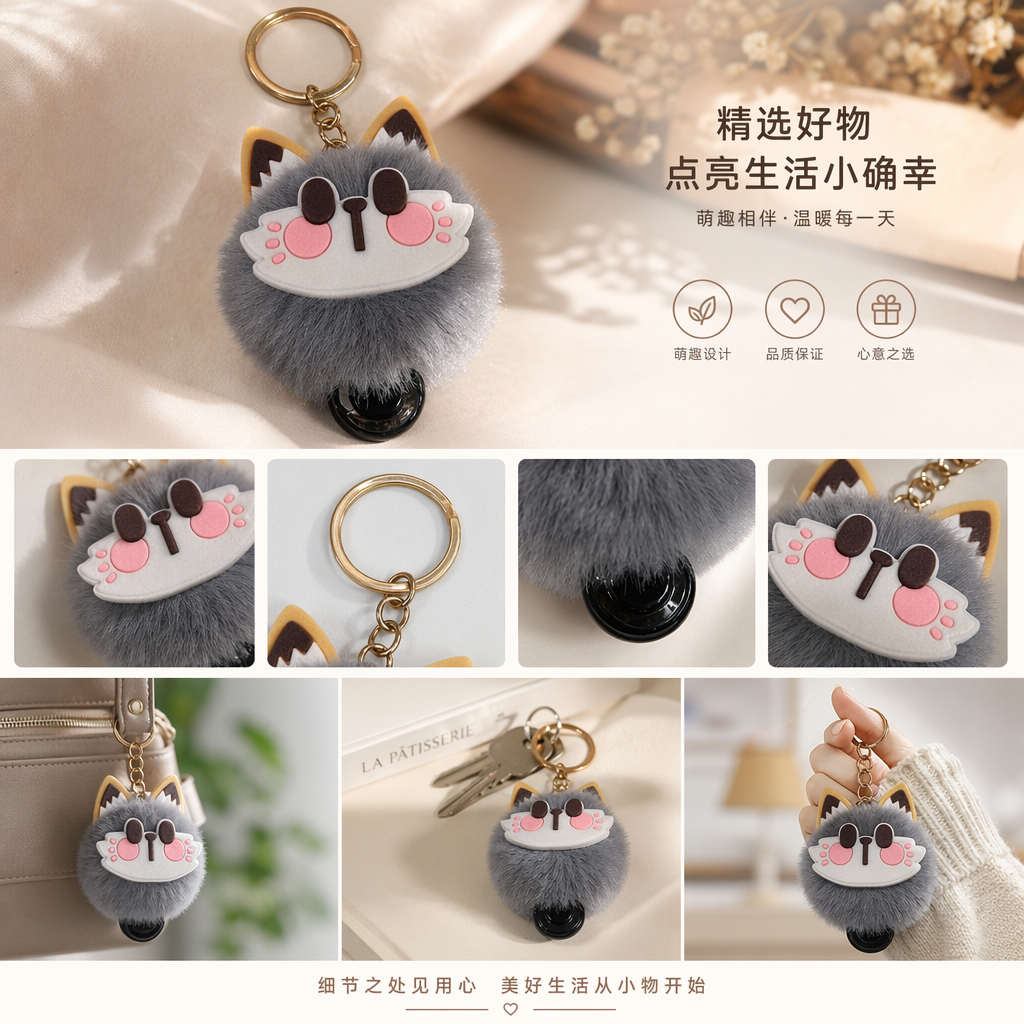 plush toy keychain short fleece plush material portable bag for car use pic 1