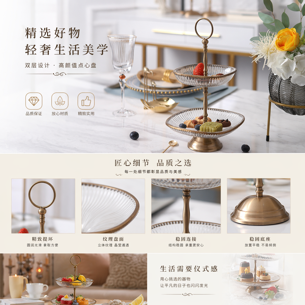 双层玻璃果盘家用客厅水果盘耐热防爆透明高硼硅详情1