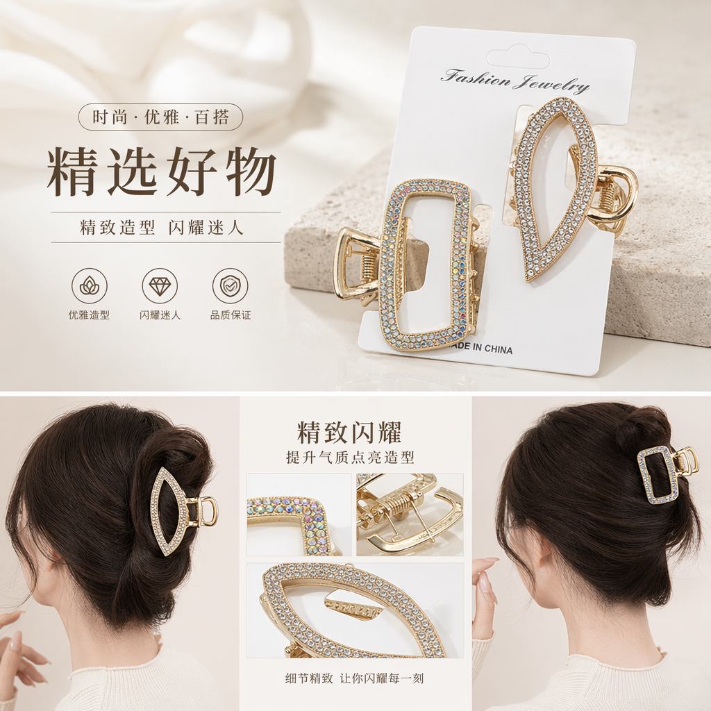 时尚珠宝发夹 闪钻蝴蝶结发饰 女士百搭日常穿搭详情1