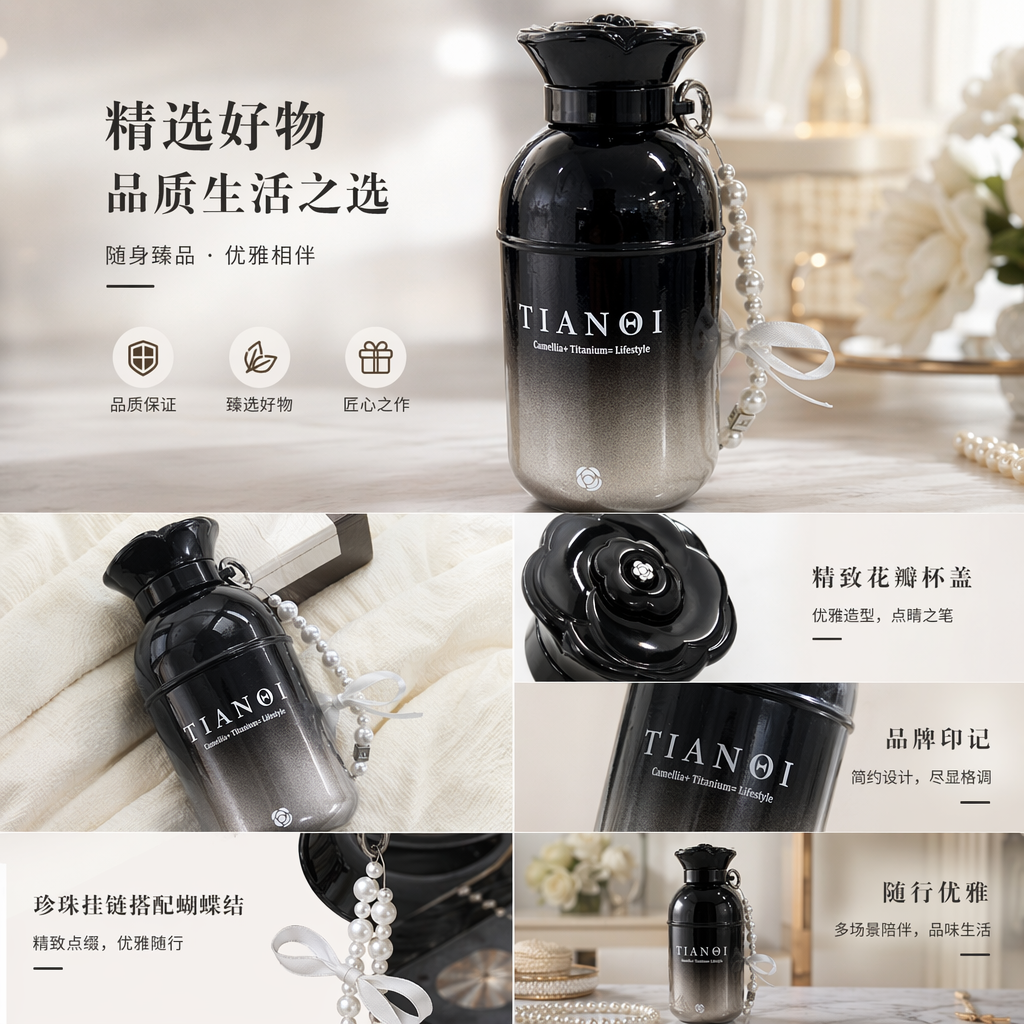 黑色渐变水壶 保温保冷大容量便携运动户外水杯详情1