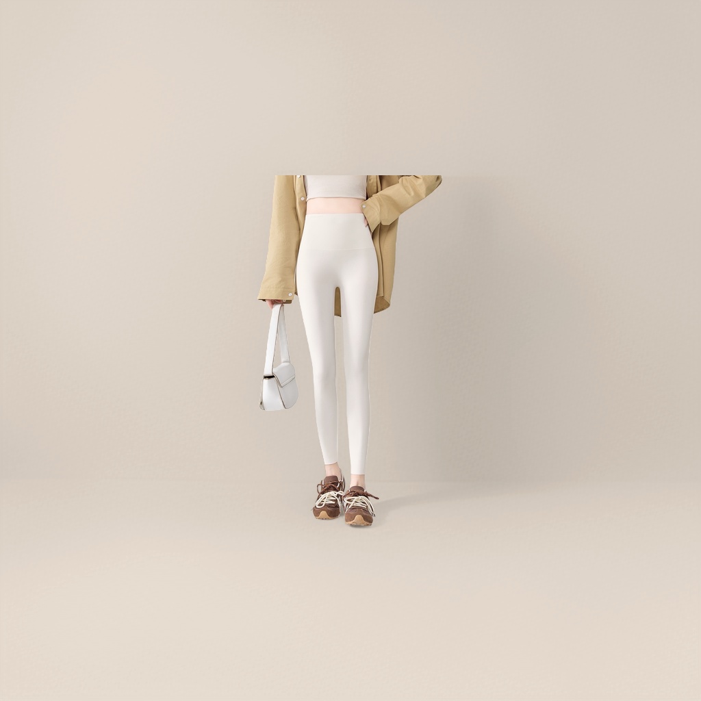 High-waisted, tight-fitting white skinny pants for women, elastic and form-fitting leggings details Picture