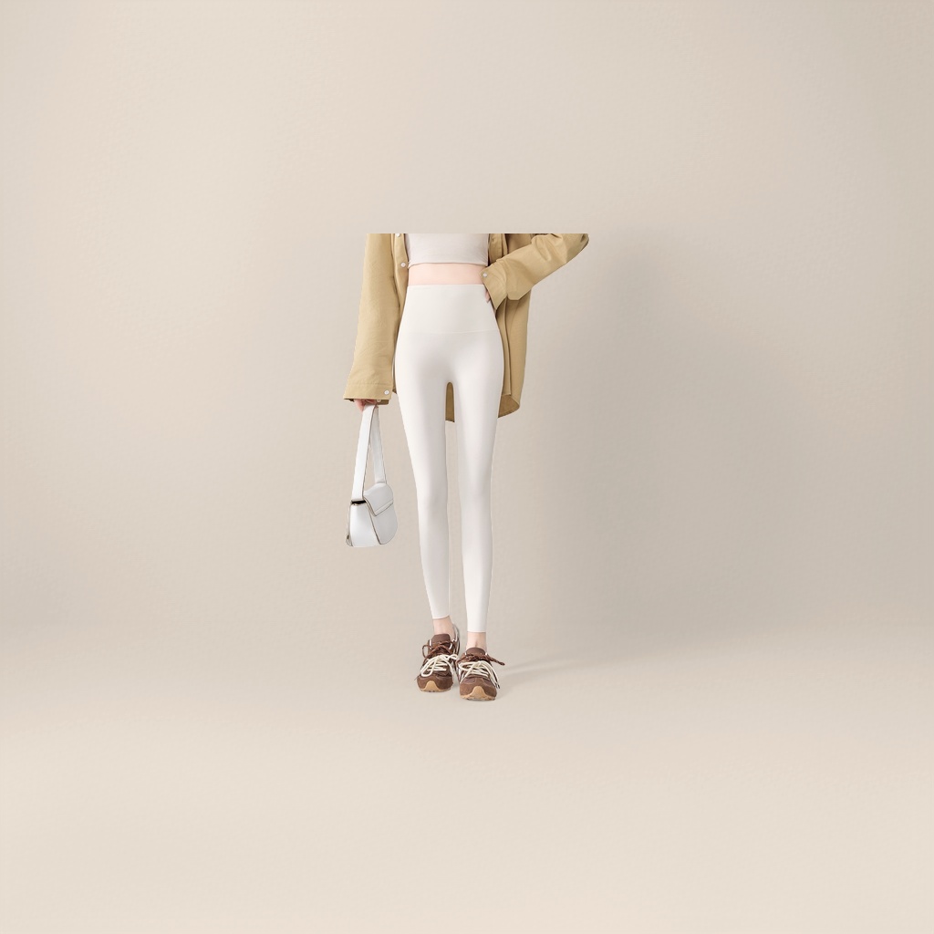 High-waisted, tight-fitting white skinny pants for women, elastic and form-fitting leggings