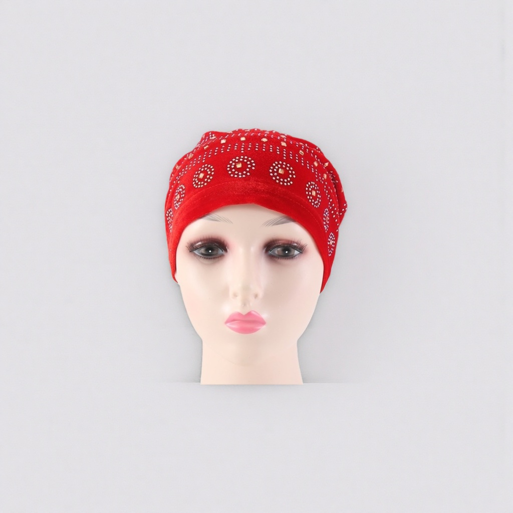 The red diamond-encrusted headscarf is fashionable and versatile. It is breathable and comfortable for women Specification image