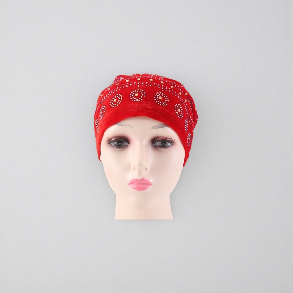 The red diamond-encrusted headscarf is fashionable and versatile. It is breathable and comfortable for women details Picture