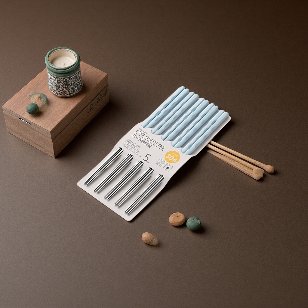 Stainless steel tableware and chopsticks home anti-slip and wear-resistant set