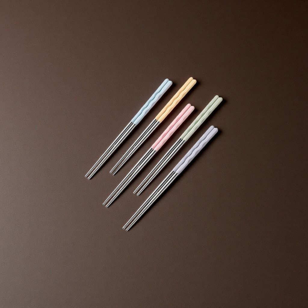 Colored handle stainless steel chopsticks, chopstick set, household anti-slip, durable and environmentally friendly tableware