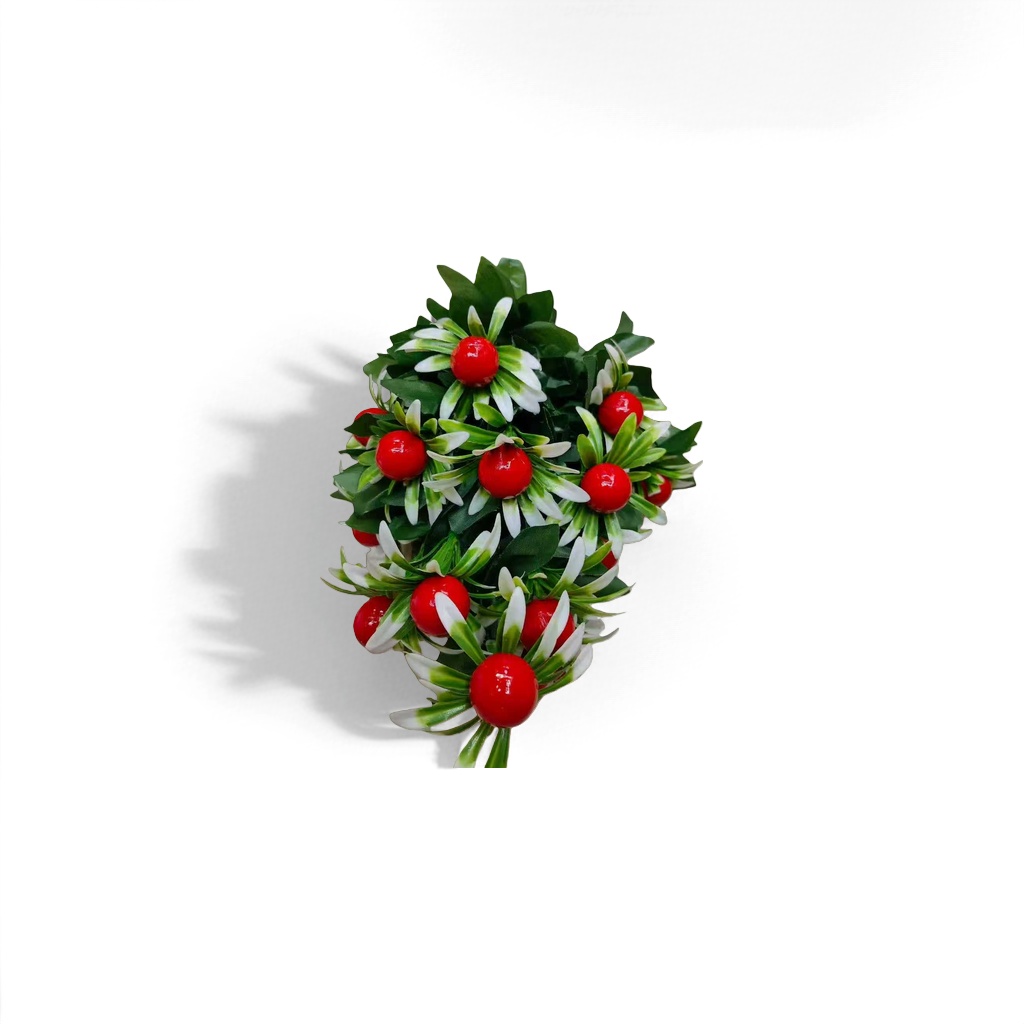 Fruta roja hoja verde pétalos blancos decoración bouquet simulaciones arreglos florales details Picture
