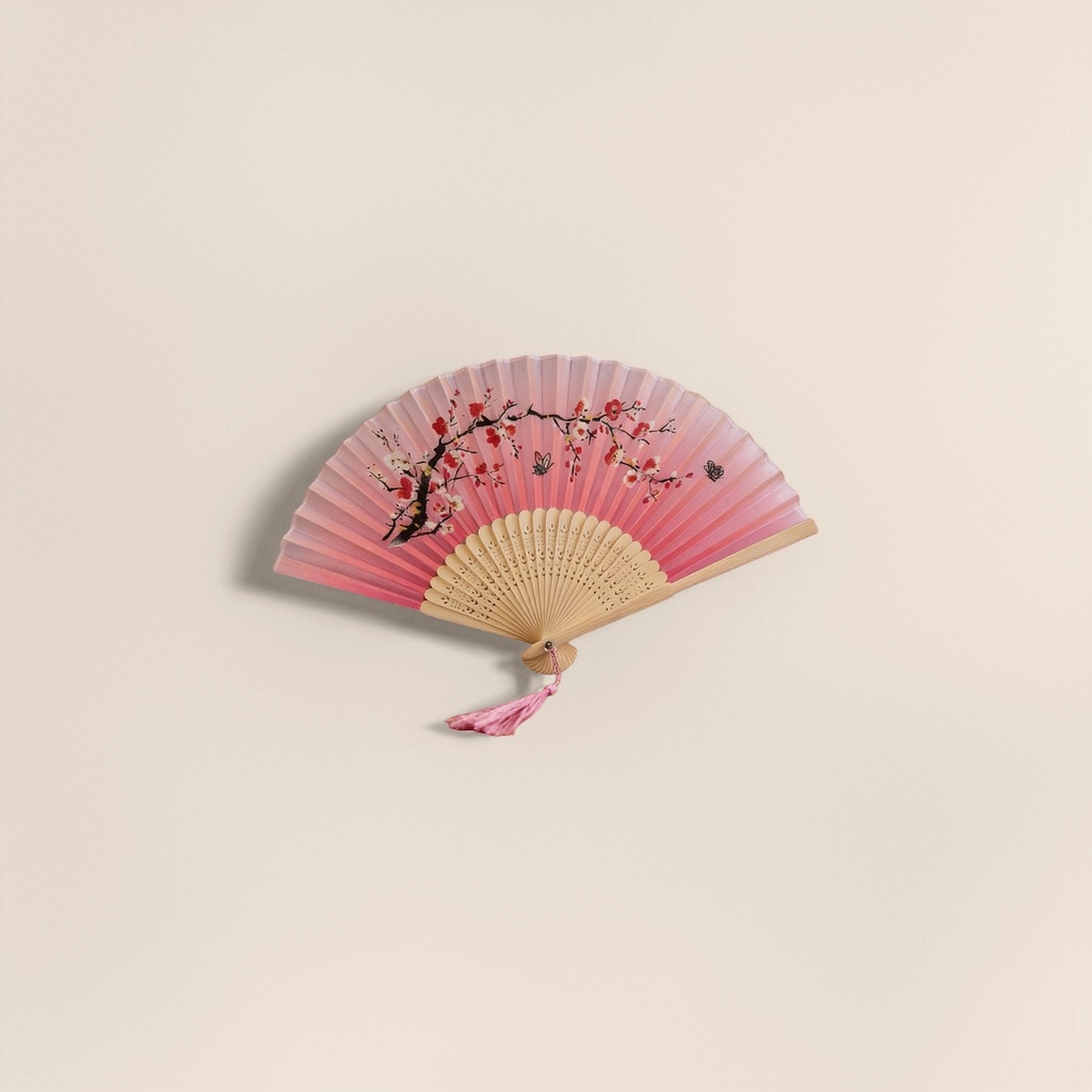 粉色梅花图案+折扇细节图