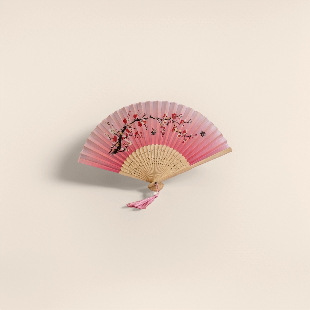 粉色梅花图案+折扇产品图