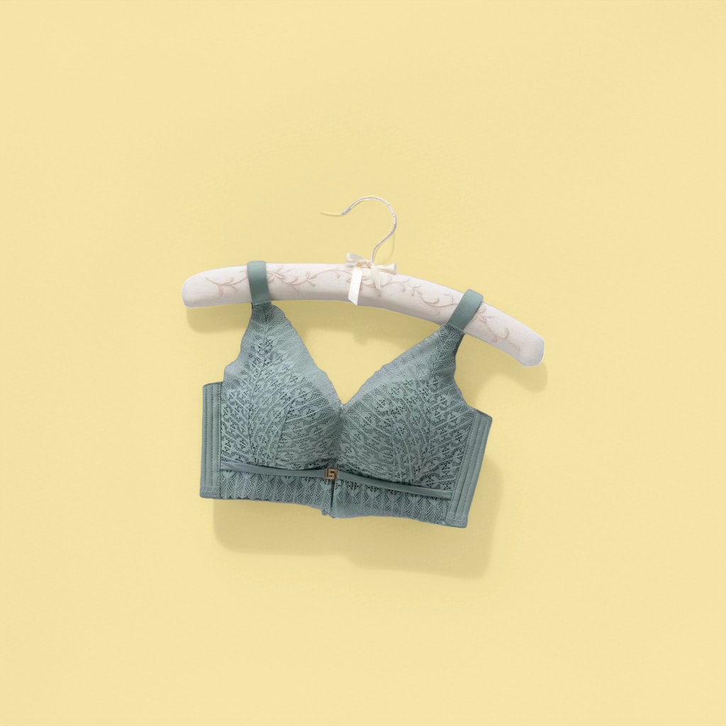 Light green lace bra for women, breathable cotton, seamless and comfortable daily style details Picture