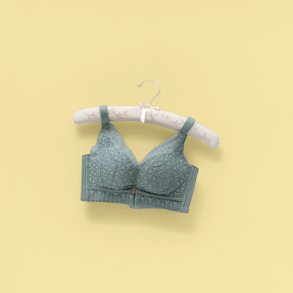 Light green lace bra for women, breathable cotton, seamless and comfortable daily style Specification image