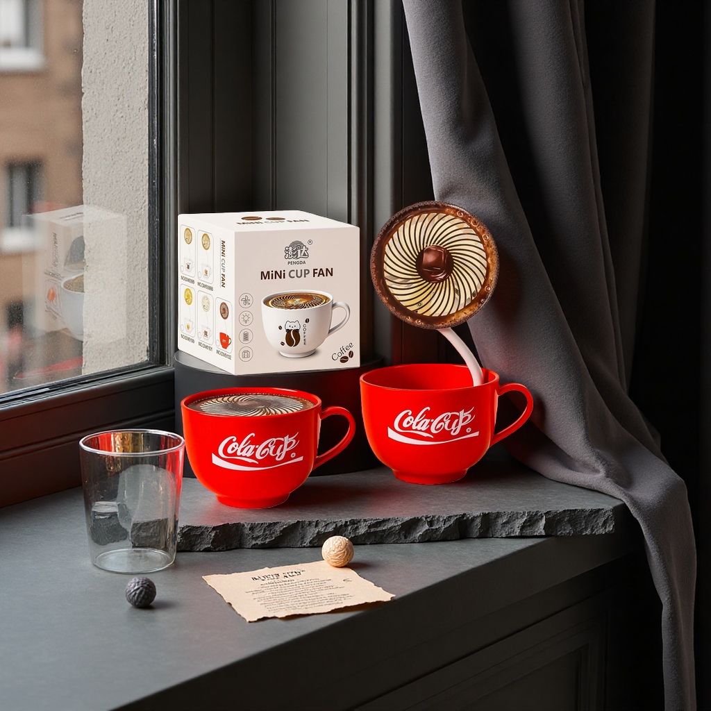 红色可乐杯造型迷你风扇 可乐杯迷你风扇 多档风力 USB充电