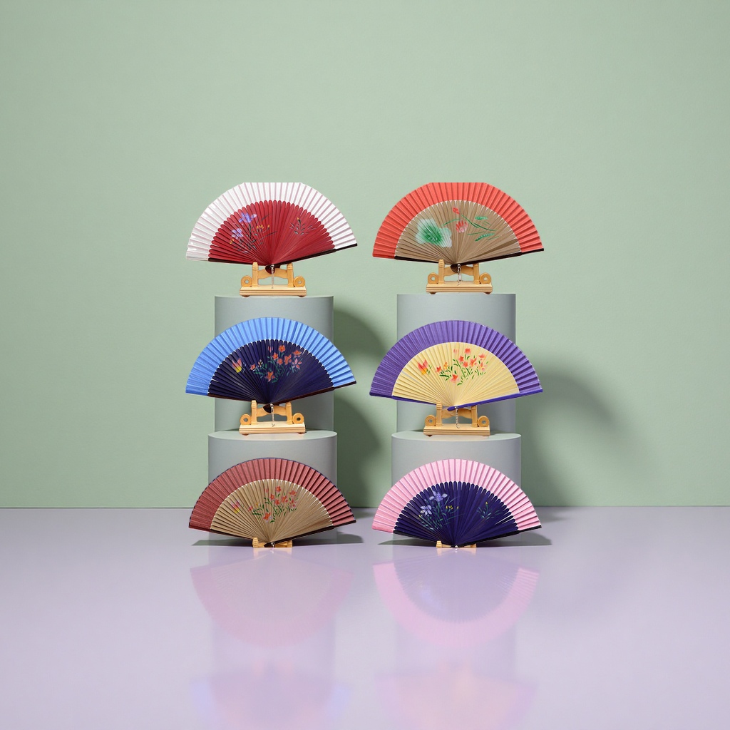 Hand-painted floral pattern folding fan, made by hand with wooden ribs, is portable for cooling off Specification image