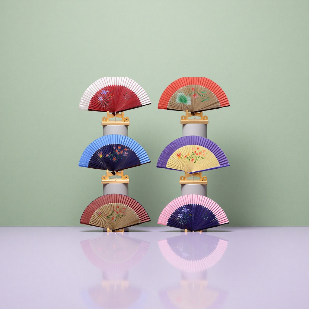 Hand-painted floral pattern folding fan, made by hand with wooden ribs, is portable for cooling off Application Scenario