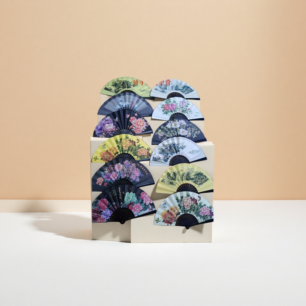 Handcrafted bamboo folding fan, solid-color classical fan, portable folding fan for summer cooling
