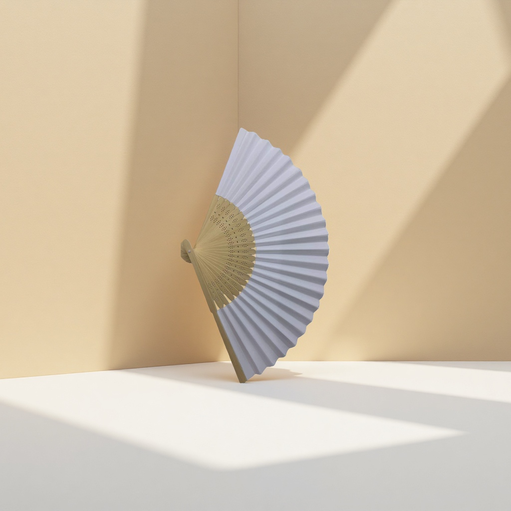 White paper surface bamboo rib handcrafted folding fan, solid color simple traditional Chinese cooling fan Application Scenario
