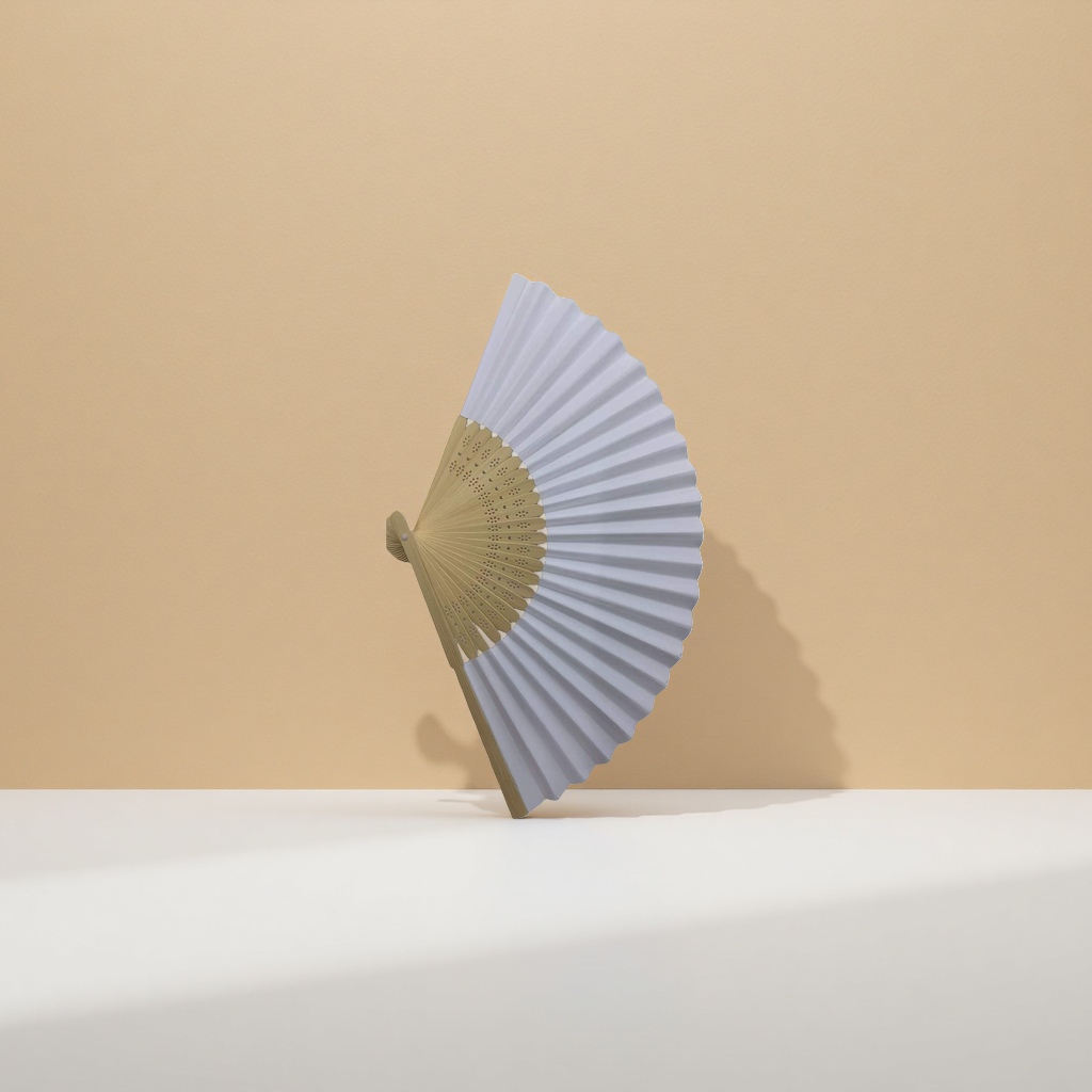 White paper surface bamboo rib handcrafted folding fan, solid color simple traditional Chinese cooling fan Specification image