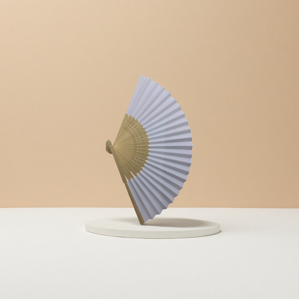 White paper surface bamboo rib handcrafted folding fan, solid color simple traditional Chinese cooling fan