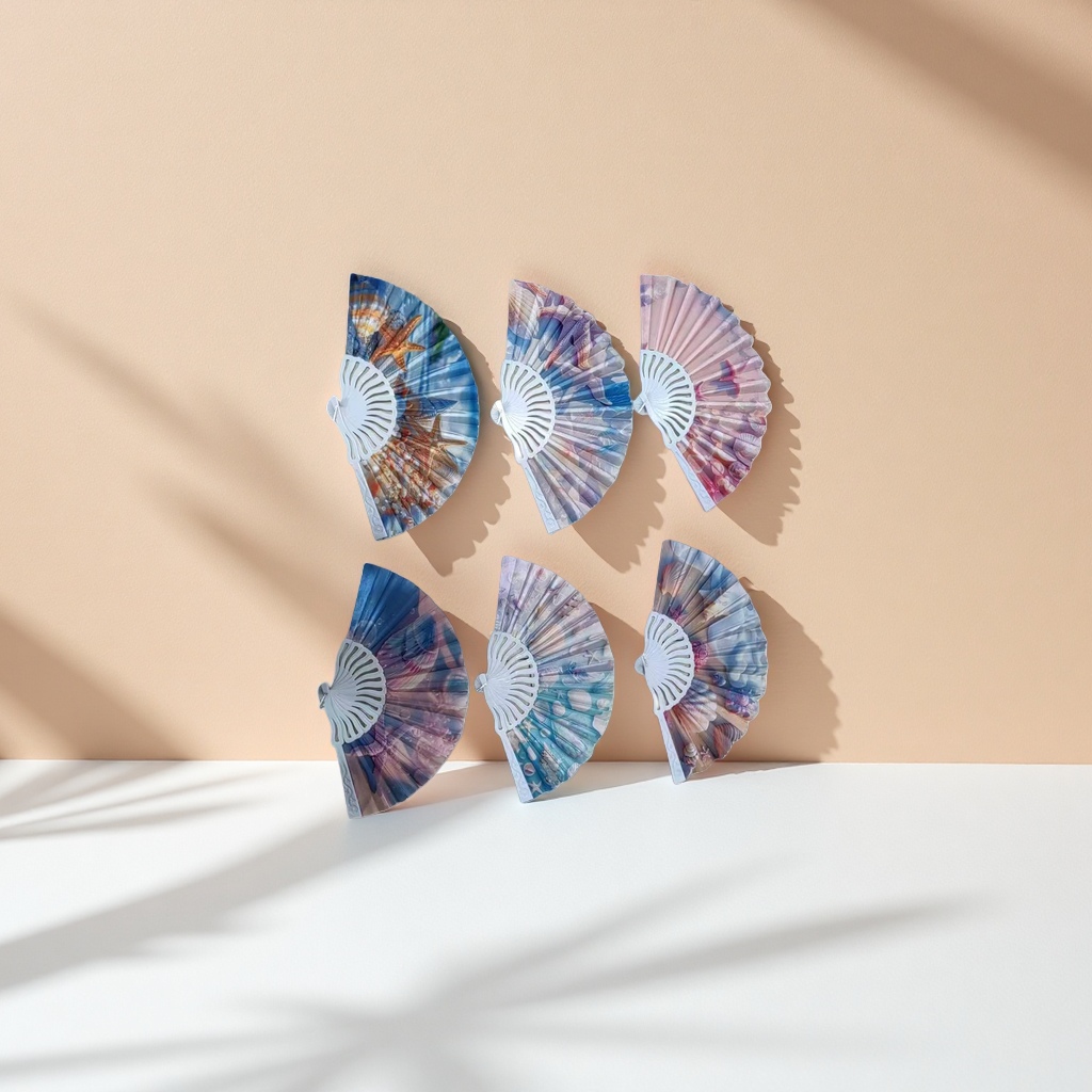Ocean-themed pattern folding fan, handcrafted bamboo retro cooling fan, summer cool cultural and creative gift