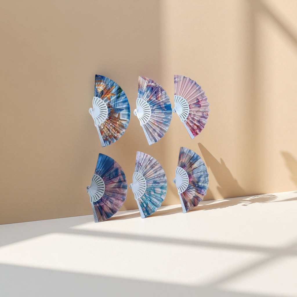 Tema marino patrón ventilador plegable hecho a mano bambú retro napa verano fresco regalo de wenchuang Specification image