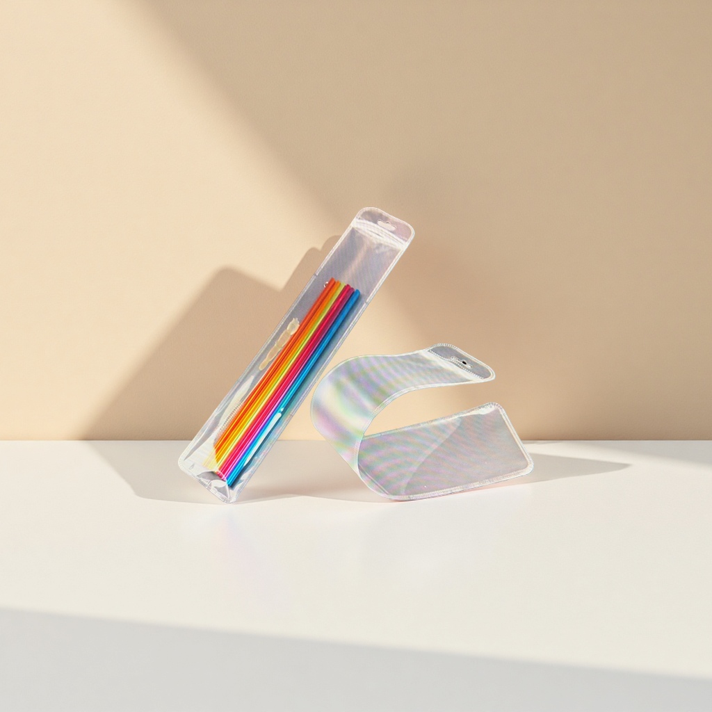 Transparent storage bags with colorful straws set of multi-sized portable dust-proof organizing supplies Specification image