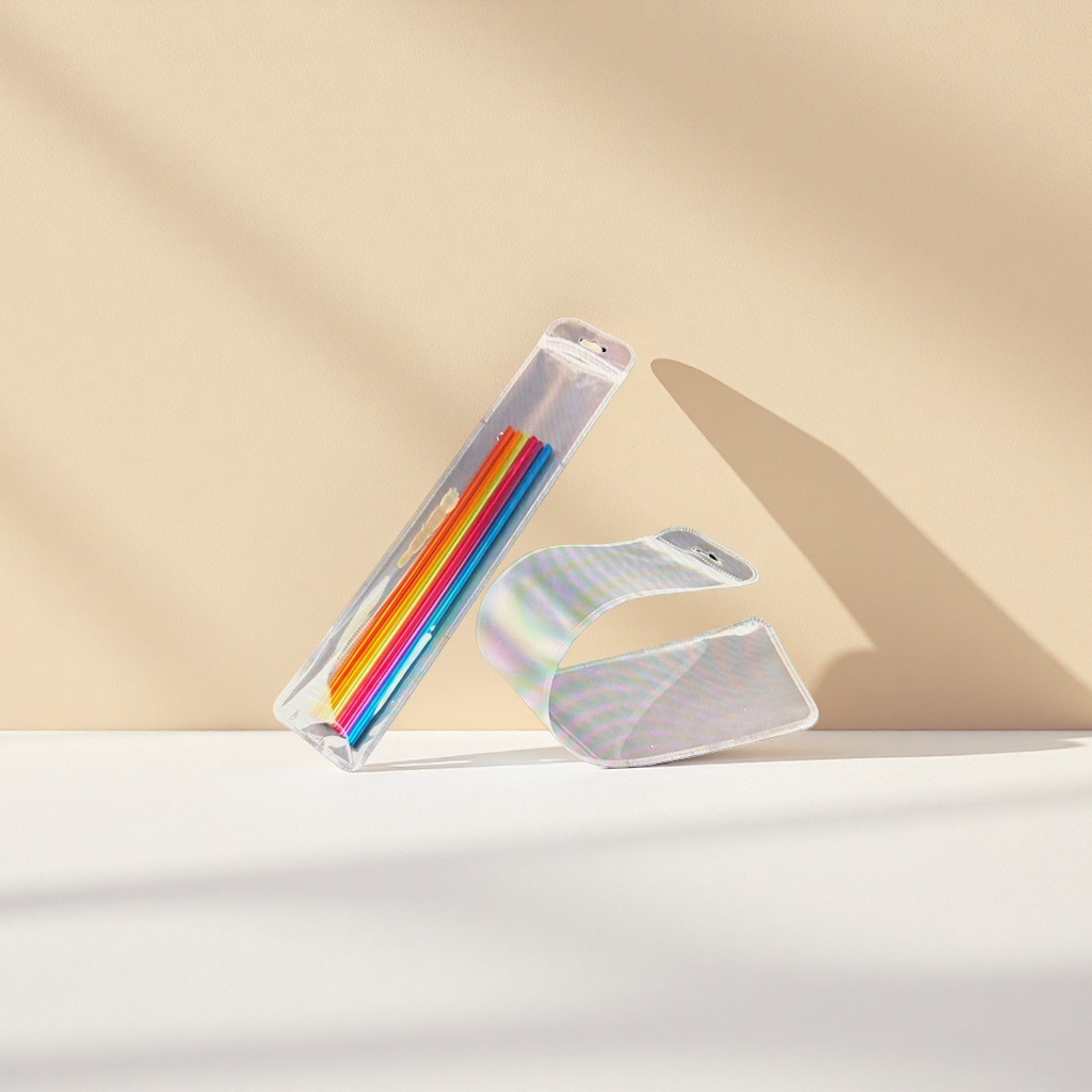Transparent storage bags with colorful straws set of multi-sized portable dust-proof organizing supplies details Picture