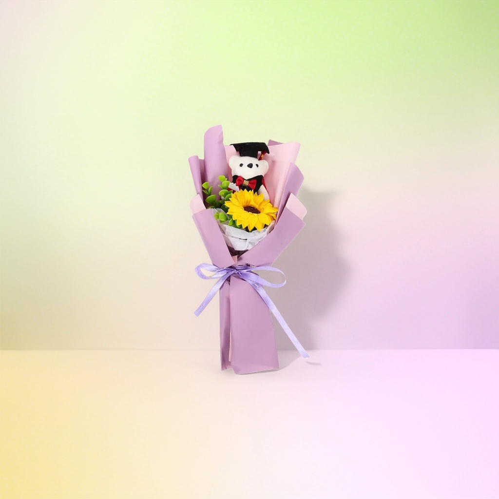 毕业主题花束 小熊玩偶向日葵花束 送别祝福鲜花礼
