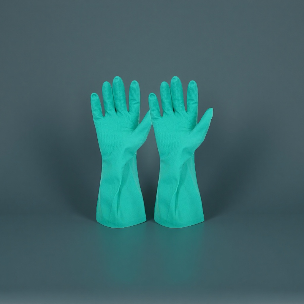 Green nitrile industrial gloves, thickened anti-slip and wear-resistant disposable labor protection gloves details Picture