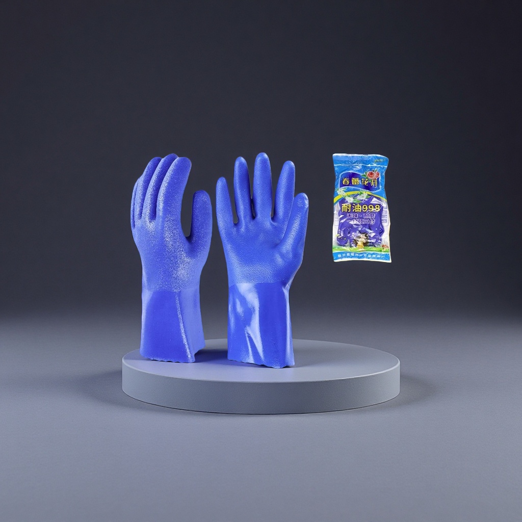 Blue fully dipped plastic oil-resistant matte gloves, anti-slip and wear-resistant thickened labor protection work gloves