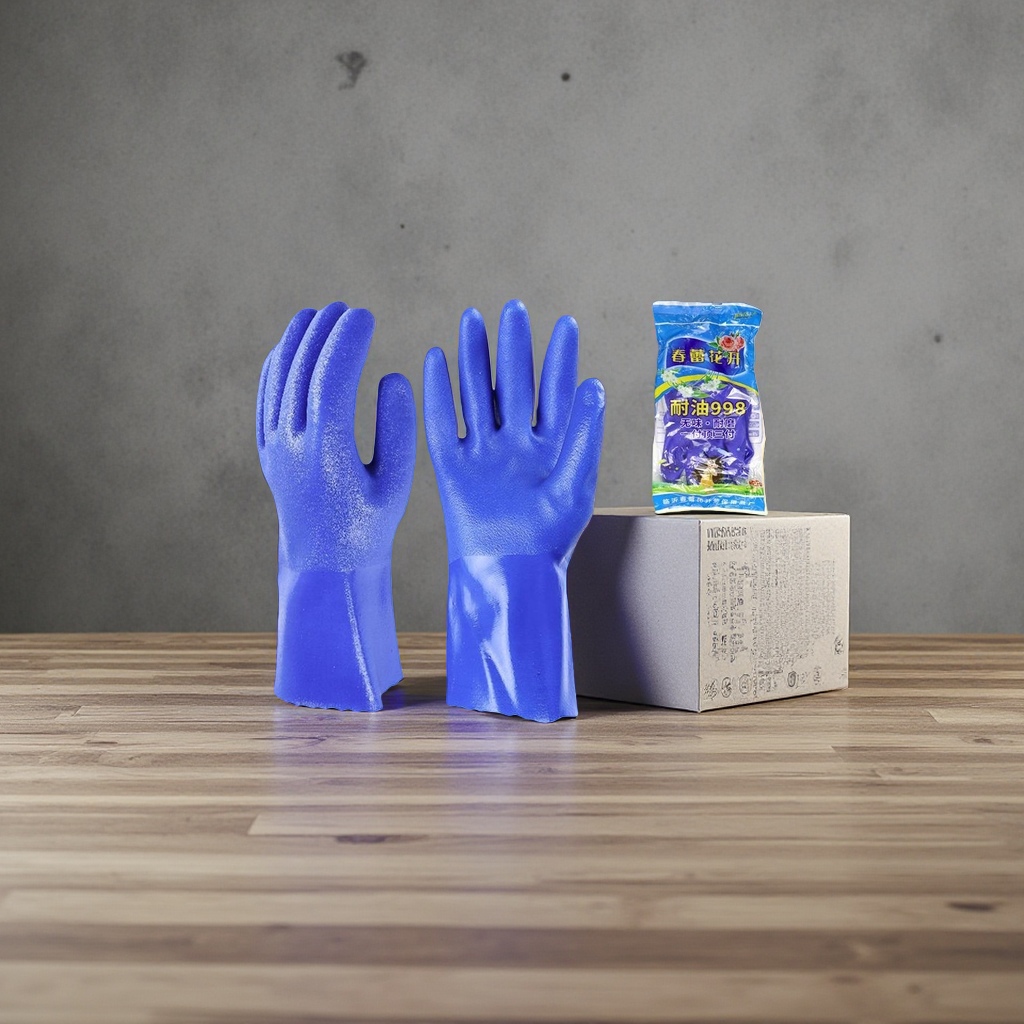 Blue fully dipped plastic oil-resistant matte gloves, anti-slip and wear-resistant thickened labor protection work gloves Specification image