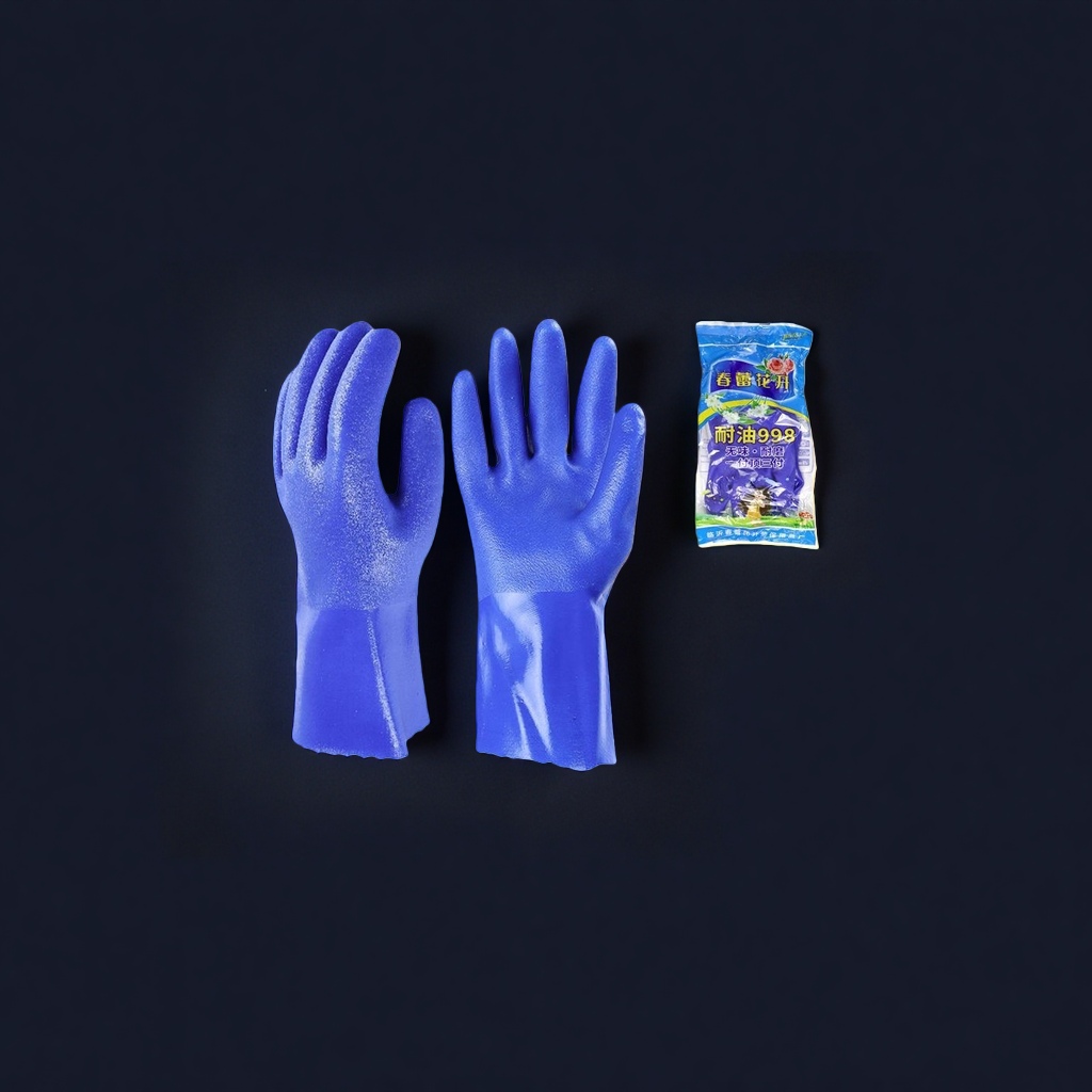 Blue fully dipped plastic oil-resistant matte gloves, anti-slip and wear-resistant thickened labor protection work gloves details Picture
