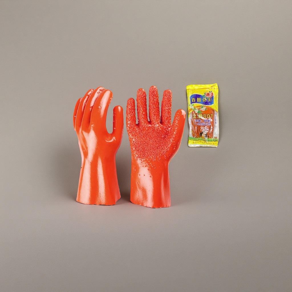 Rojo totalmente sumergido plástico resistente al aceite antideslizante guantes antideslizantes resistentes al desgaste guantes de protección laboral resistentes al aceite details Picture