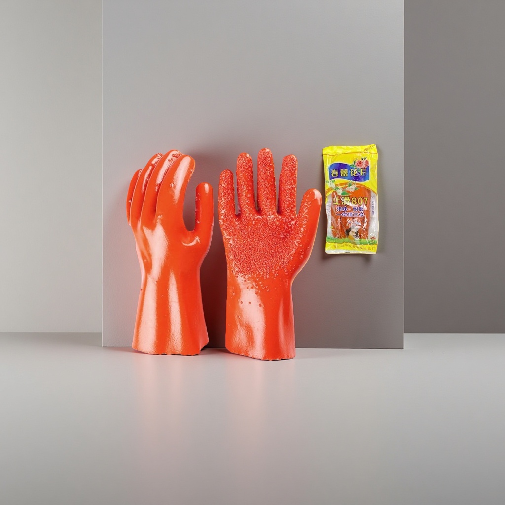 Rojo totalmente sumergido plástico resistente al aceite antideslizante guantes antideslizantes resistentes al desgaste guantes de protección laboral resistentes al aceite Specification image