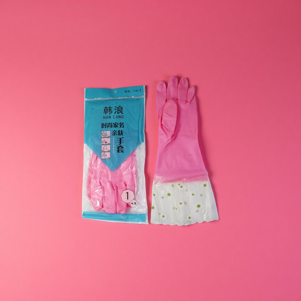 Pink household gloves, thickened anti-slip and wear-resistant women's cleaning and labor protection gloves Specification image