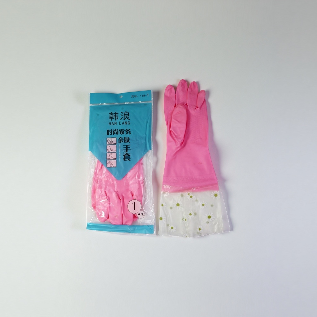 Pink household gloves, thickened anti-slip and wear-resistant women's cleaning and labor protection gloves details Picture