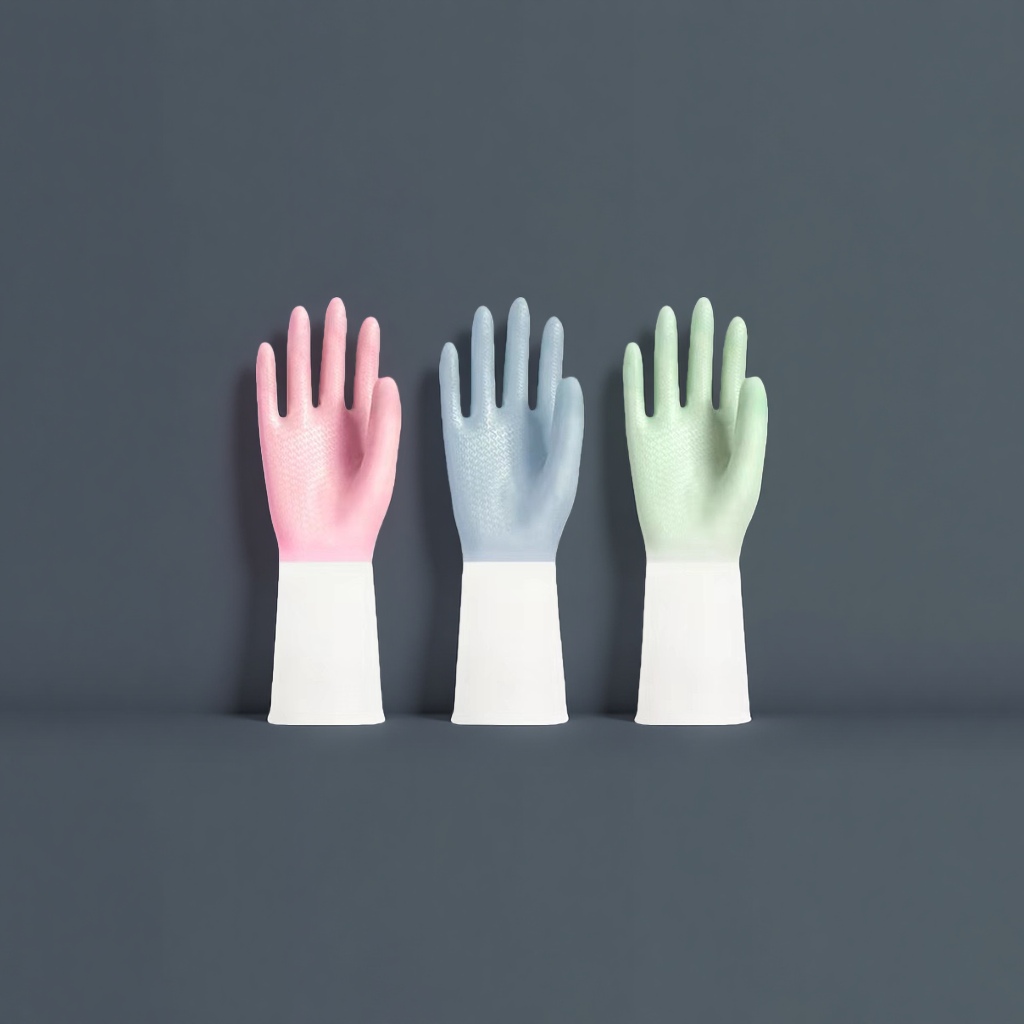 Colored rubber gloves are thickened, anti-slip and wear-resistant, suitable for both men and women, for work and household cleaning and protection details Picture