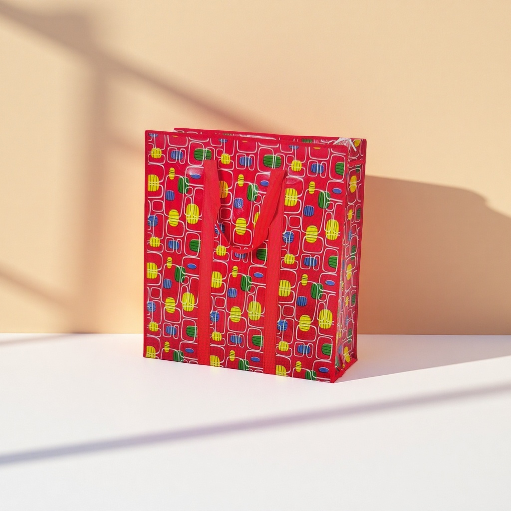 The large-capacity eco-friendly shopping bag with red pattern is reusable and portable Specification image