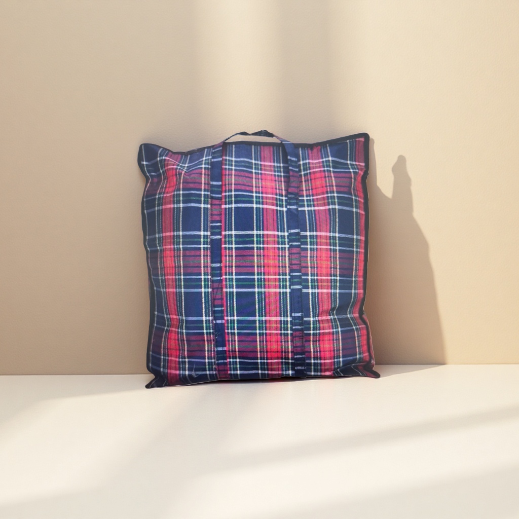 A multi-functional portable fabric storage bag with a checkered pattern details Picture